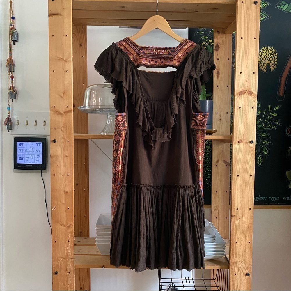 Free People Brown Embroidered Day Glow Mini Dress Small - Picture 4 of 16